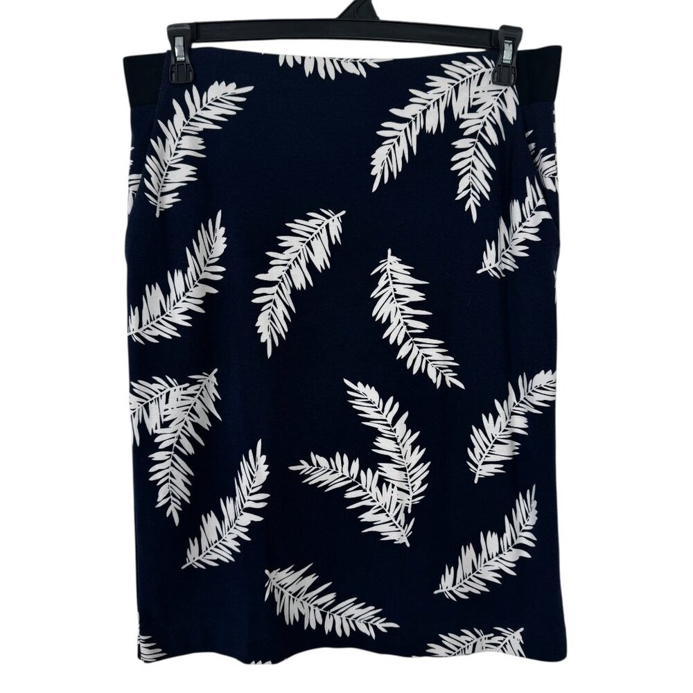 Liz Claiborne Navy White Palm Pencil Skirt Knee Length Size LRG Tropical Resort
